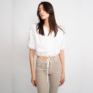 Pinko Made in Italy White Poplin Drawstring Button-Front Blouse (Size 38 / US 2)